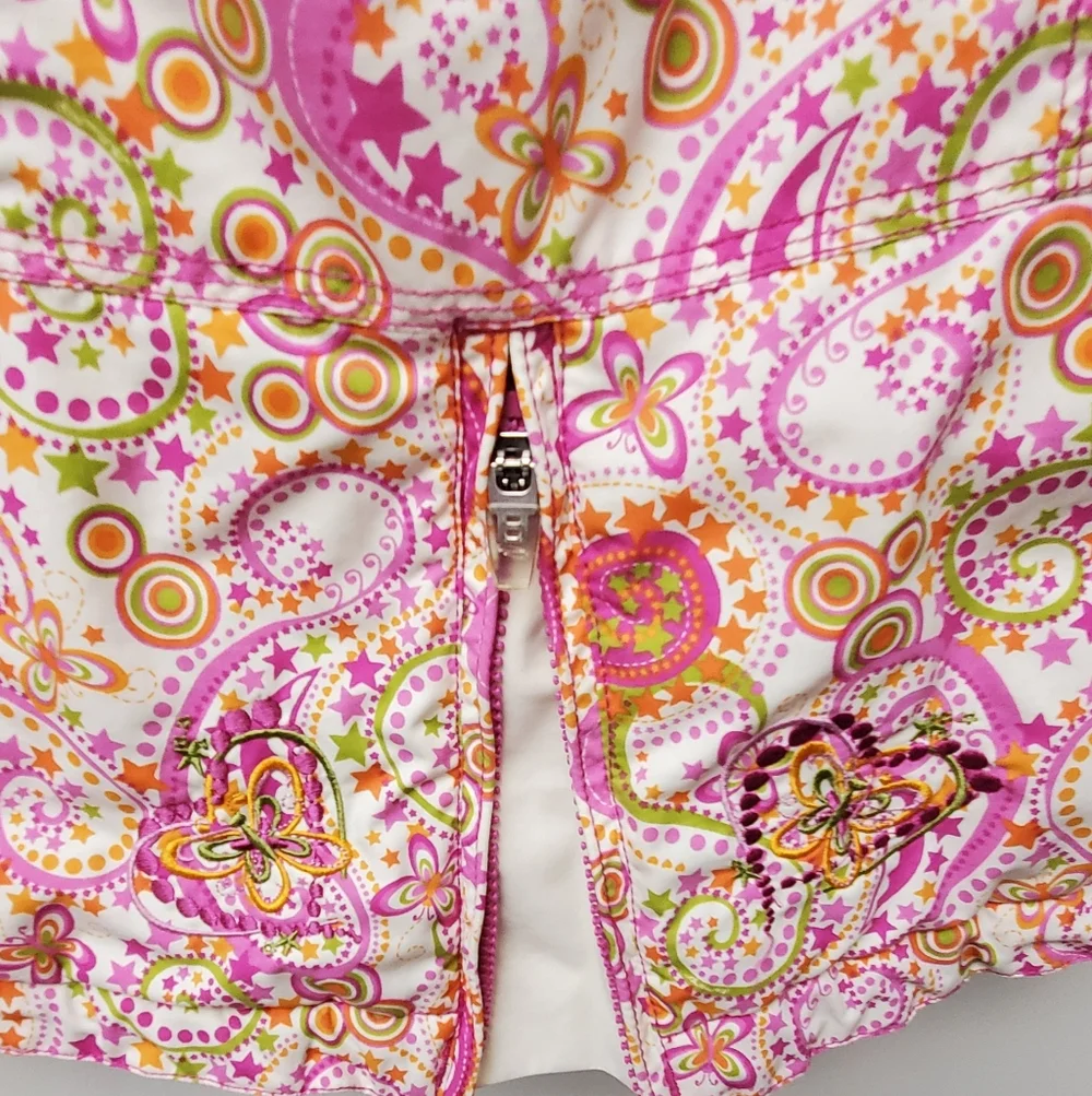 Obermeyer Pink Floral Paisley Ski Winter Jacket Hood Pockets Size 8 Girls